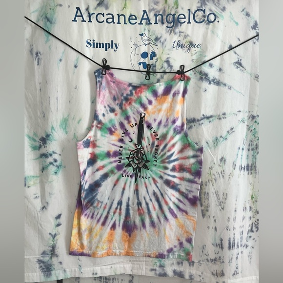 Never give up never regret tank rainbow tie dye summer shirt - Picture 2 of 2